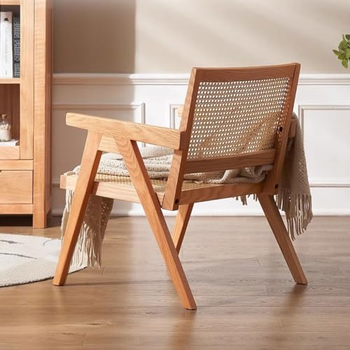 Office Chair Mid-Century Modern Armchair Raw Wood Color Rattan Back Chair Solid Wood Dining Chair Inverted V-shaped Legs Office Computer Desk Chair