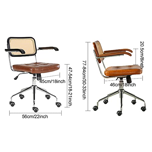 office chair gaming chair computer chair Modern Home Office Chair,PU Leather Upholstered Desk Chair Adjustable Swivel Computer Chair with Rattan Mid-back Support,Ergonomic Study Chair (Green 45x46x54c