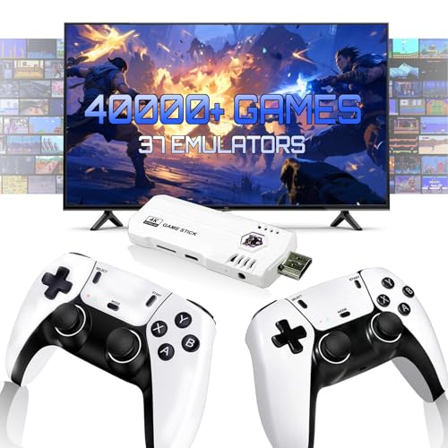 Upgrade Retro Game Stick Pro, Wireless Retro Gaming Console with 40000+ Games, Built-in 38 Game Emulators, Plug and Play Video Games for TV, 4K, Retro Game Console with Dual 2.4G Controllers (64G)