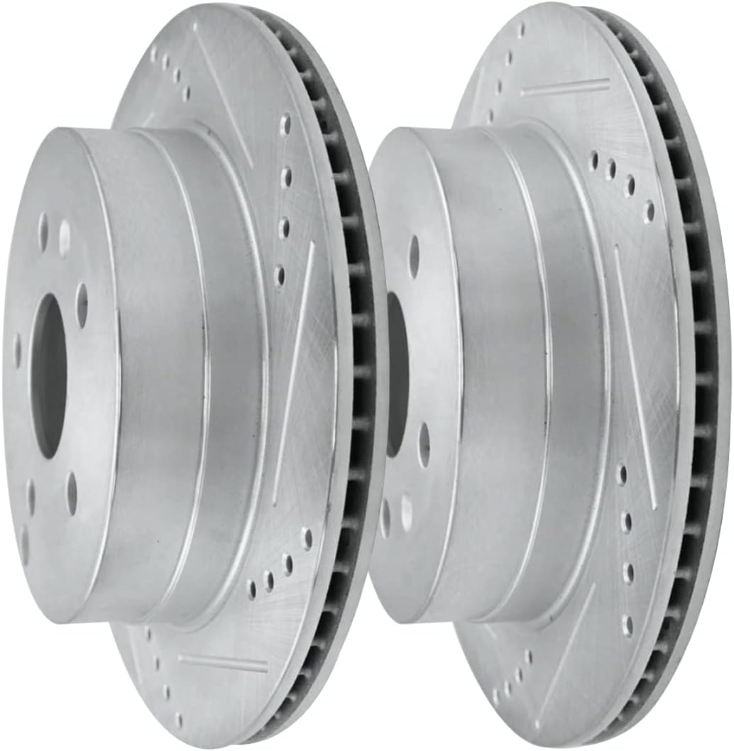 AutoShack Rear Drilled and Slotted Brake Kit Rotors Silver and Ceramic Pads Pair of 2 Driver and Passenger Side Replacement for 2010-2017 Chevrolet Equinox 2010-2017 GMC Terrain AWD FWD BRKPKG003962