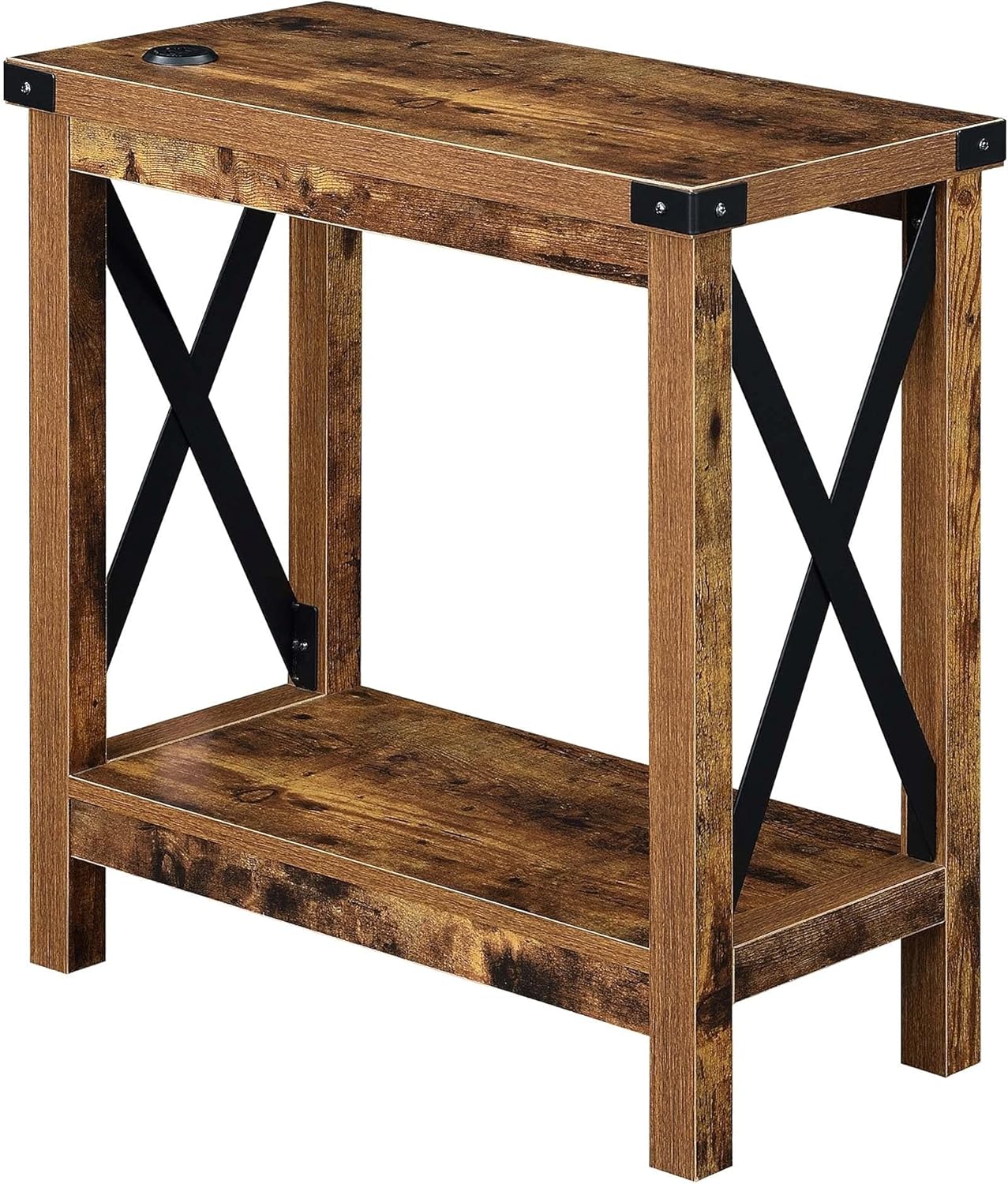 Ergode Durango Chairside Table with Charging Station and Shelf - Stylish and Functional Home Furniture Built-in USB Ports, Cable Management, Durable Construction.