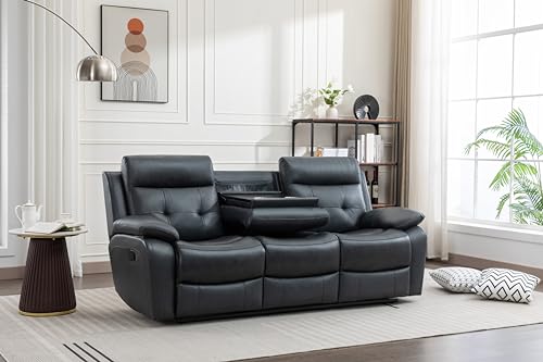 Theater and Living Room Sofa Couch for 3, Manual Reclining Sofa&Couch with LED Light Strip, 2 Cup Holders and DropDown Table for Home,Apartment,House, 82.2