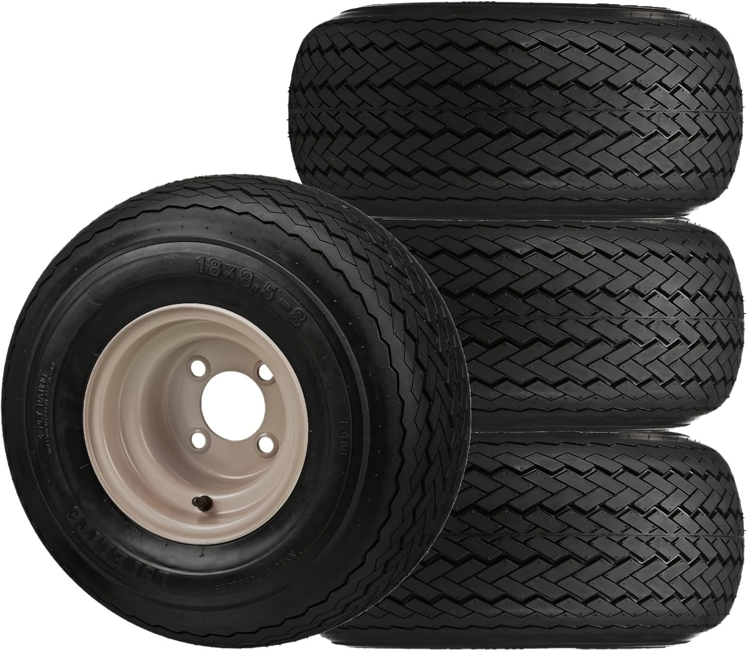 RM Cart Four Golf Cart Tires & Rims 18 X 8.5 X 8 18-850-8 18X8.50-8 Stone 4 Lug Hole 18