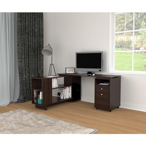 Inval L-Shaped Engineered Wood Reversible Computer Desk, Smoke Oak