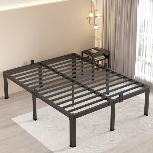 MAF 16 Inch Twin XL Bed Frames with Round Corner Legs Mattress Slide Stopper No Box Spring Needed Heavy Duty Metal Platform Bed Frame Under-bed Storage Space, 3000 LBS Steel Slats Support