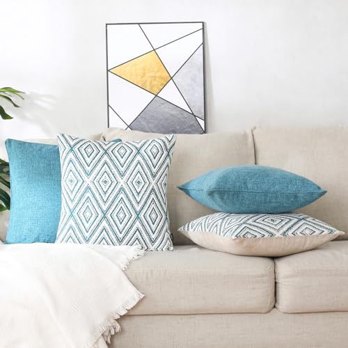 Set of 4 Throw Pillow Covers 18 x18 inches, Soft Linen Cushion Covers, Square Decorative Couch Pillows Covers for Sofa Living Room, Grey