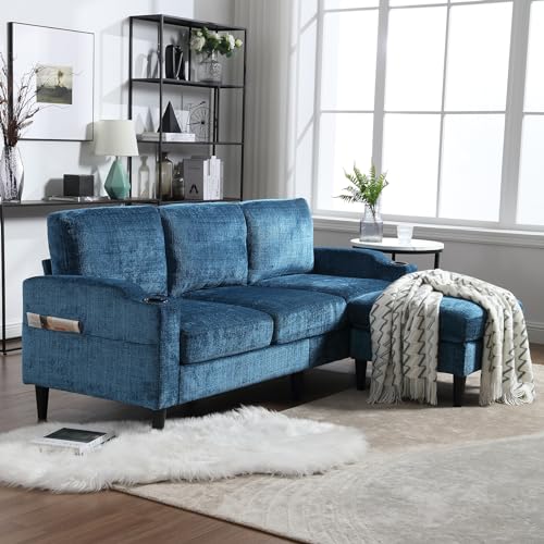 Convertible Sectional Sofa Couch,L-Shaped Couch with Storage Ottoman, 3 Seater Modern Chenille Sectional Couches for Living Room/Apartment/Office/Small Space (Teal Blue)