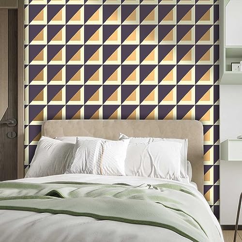 Cubicle Wallpaper Brown Wall Sticker Geometry Lattice Line Modern Home Decor No Extra Glue Needed (W) 118