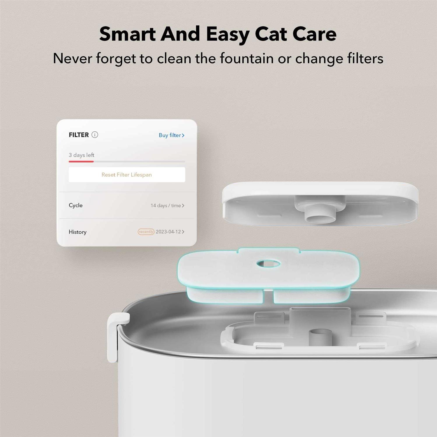 PETLIBRO App Monitoring Cat Water Fountain with Wireless Pump 2.5L/84oz Dockstream Pet Water Fountain for Cats Inside - Pet Supplies online store