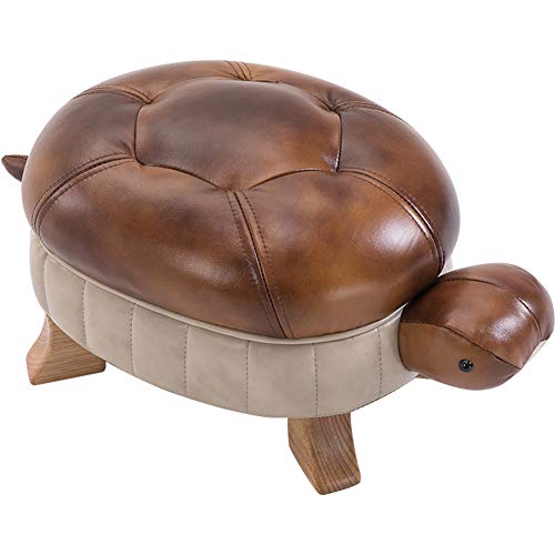 Animal Footstool Turtle Upholstered Ottoman PU Leather Pouf Wood Foot Stool Rest for Living Room Bedroom Sofa Bench Seat Chair, Grass (Large, Brown)