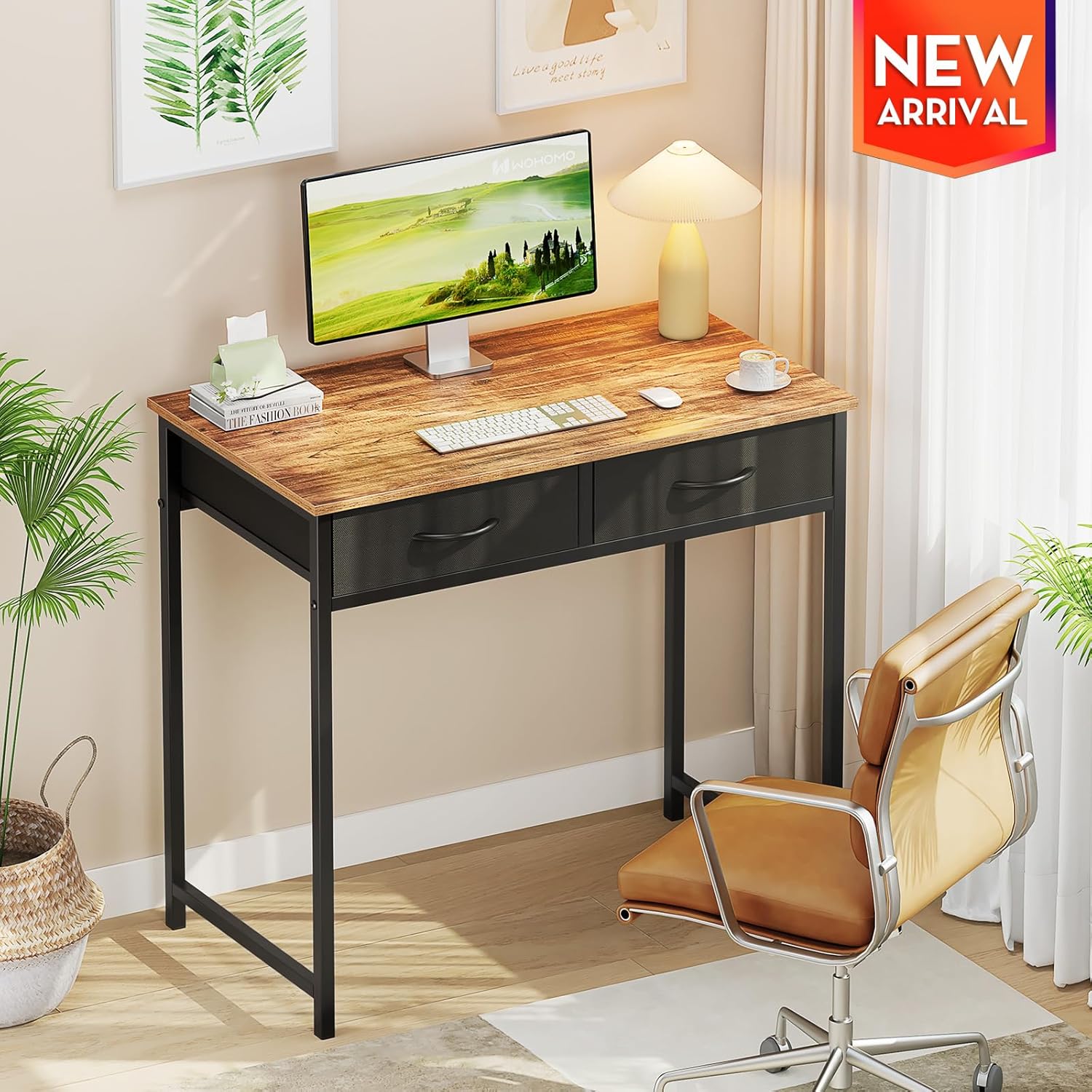 WOHOMO Small Desk with Drawers and Folding Desk