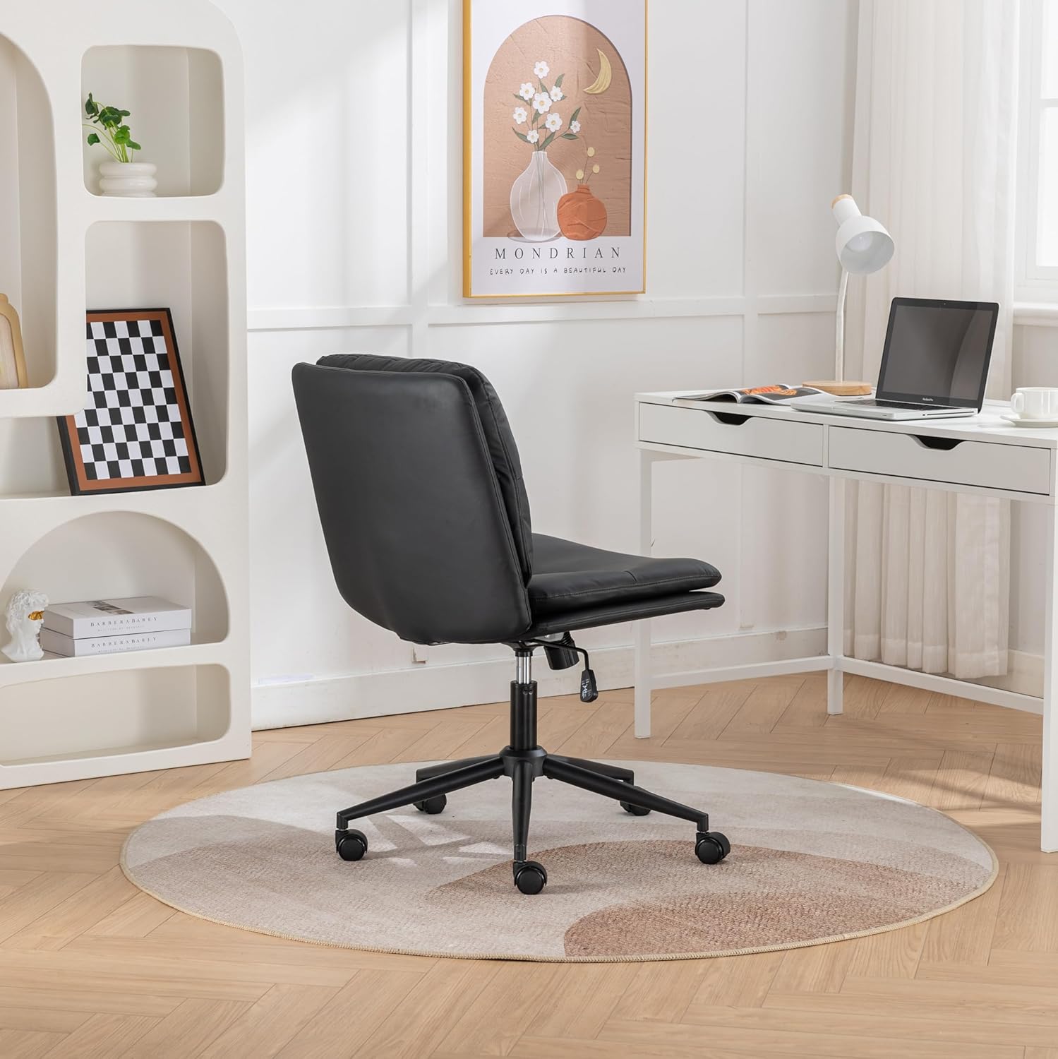 Bizerte Adjustable Swivel Criss-Cross Chair, Wide Seat/Office Chair/Vanity Chair (Black)