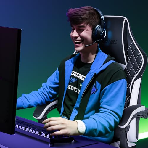 Gaming Chair, Ergonomic Computer Gamer Chair, Gaming Chairs for Adult with Massage Lumbar, Office Video Game Chair with Adjustable Height & Backrest (Beige Blue)