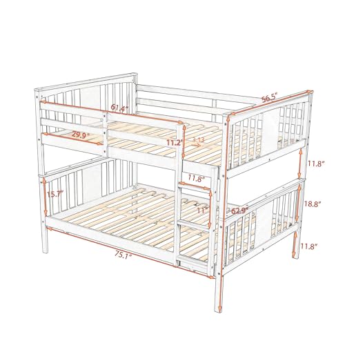 Full over Full Wooden Bunk Bed with Ladder for Bedroom, Guest Room Furniture (White)