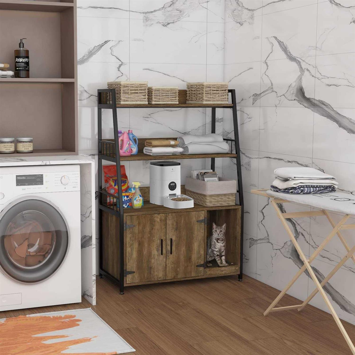 GDLF Large Hidden Cat Litter Box Enclosure Furniture with Shelf Wood Sturdy Cat Washroom Storage with Scratch - Pet Supplies online store