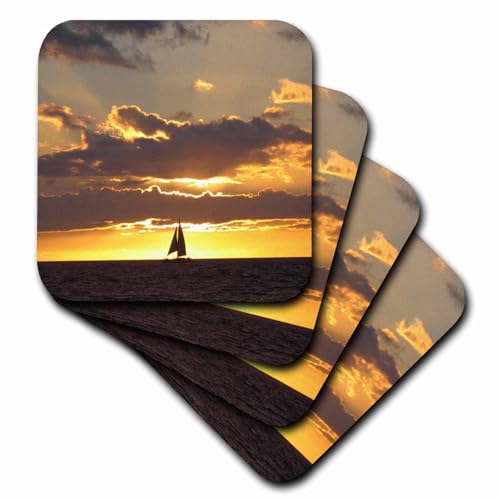 Set of 8 Coasters - Soft - Sailboat at Sunset Sailing Boat Ship with Sails at sea Ocean Yellow Sailor sail Nautical Photography Photography