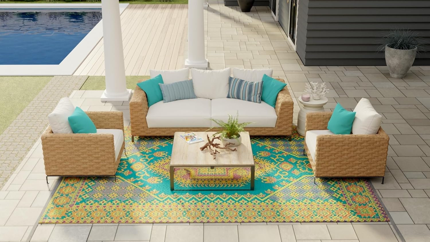 Mad Mats Outdoor Rug, Reversible Plastic Mat for Patio, Porch, Deck, Kitchen & Bath, Turkish, 6' x 9', Aqua