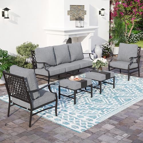 SUNSHINE VALLEY Patio Furniture Set, 4 Piece Modern Metal Outdoor Patio Furniture, 3 Seater Couch, 2 Fixed Chairs, Coffee Table and 5.75