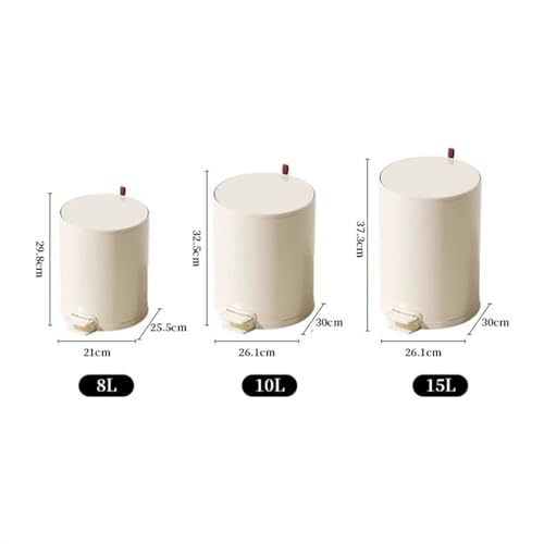 Dustbin Round Stainless Steel Trash Can Garbage Bin with Soft Close Lid & Step Foot Pedal and Removable Inner Bucket, 8/10/15 Liter Kitchen Bin(Silver,M)