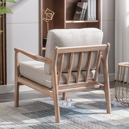 Accent Chair for Adults Set of 2, Upholstered Mid Century Modern Lounge Chair with Solid Wood Frame, Linen Fabric Comfy Reading Armchair for Living Room Bedroom