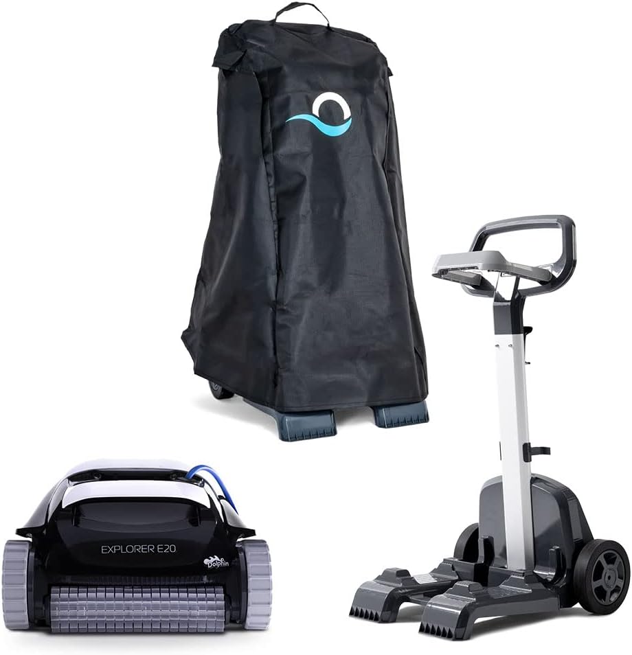 Dolphin (2024 Model) Explorer E20 Automatic Robotic Pool Vacuum Cleaner Includes Caddy and Classic Cover for Storage and Protection, Ideal for Inground Pool Up to 33 FT in Length