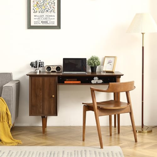 Student Kids Small Computer Desk with Solid Wood Legs Modern Mini Laptop PC Desks for Home Office Bedroom Small Spaces Walnut