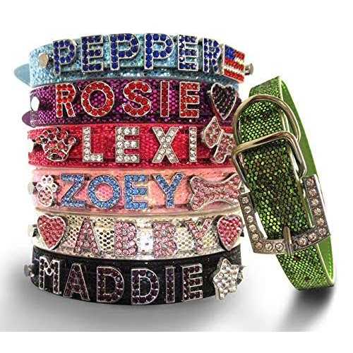 bling stuff for fun personalized customized pu leather glitter rhinestone bling name collar for dogs & puppies - Pet Supplies online store