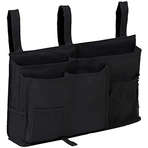 Bunk Bed Under Bedside Caddy Cup Holder for Chair Armrest Covers,Couch Arm,Bed Side,Sofa,College Dorm Room,Under Mattress,Classroom,Shelf Pocket Rack Tray Hang Organizer for Magazine,Drink,Black