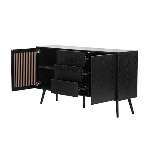 Merax 60 in Sideboard Cabinet with Storage 3 Drawers and 4 Shelves, Wood Accent Cabinet Storage Cabinet Buffet Cabinet for Living Room, Entryway, Dining Room (White)