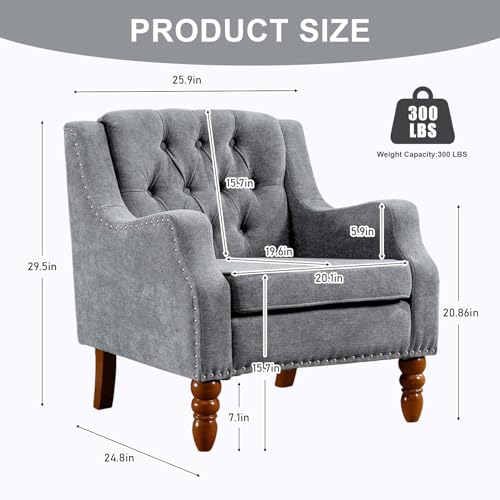 Accent Chairs Set of 2, Comfy Single Upholstered Wingback Chair with Back Mid Century Modern Reading Chair with Nail-Head Trim Armchair Arm Chair for Living Room Bedroom(Beige)