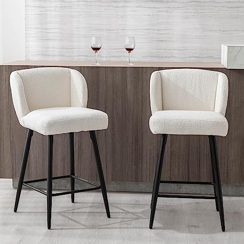 Modern Velvet Counter Barstools with Mid Back, 26 Inch Counter Height Bar Stools with Gold Metal Frame, Breakfast Upholstered Barstools for Kitchen Island Stool, Set of 4, Cream