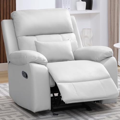 Faux Leather Recliner for Adults,Oversized Rocking Recliner Chair with Manual Recliner Single Sofa for Living Room,Modern Adjustable Ergonomics Lounge Chair with Lumbar Support,Light Gray
