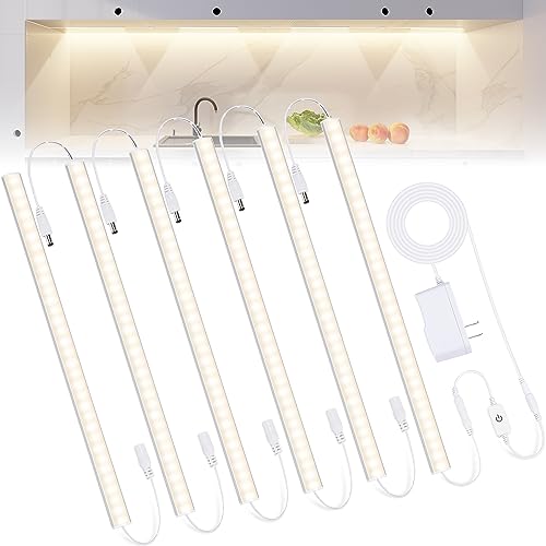 Under Cabinet Lights Plug-in Cold White 6000K, Dimmable LED Under Cabinet Lighting, 4pcs 12 Inch Under Counter Lights for Kitchen with Memory Function, LED Light Bar for Closet, Pantry, Workbench