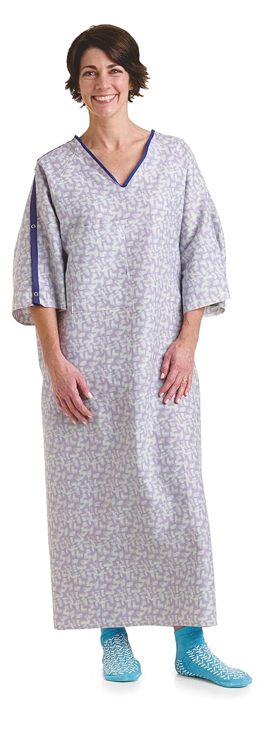 Medline Patient Blended IV Gown with Side Ties, Tranquility Print, 3X-Large - Comfortable and Durable Hospital Gowns, Pack of 12