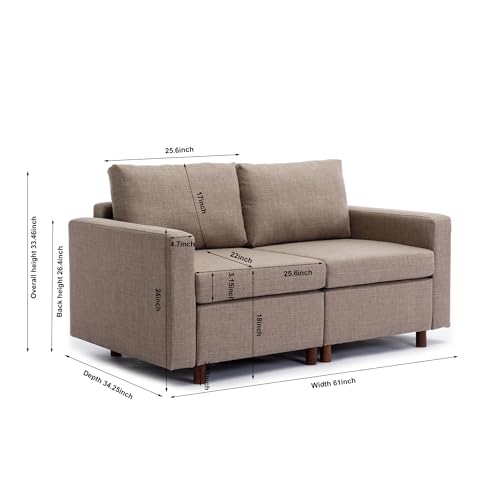 Modular Combo Oversized Sectional Sofa Couch, Modern Wide Arm Loveseat with Ottoman, Comfy Deep 2 Seat for Living Room, Bedroom, Apartment, B-Cream d