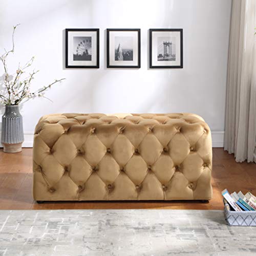 Nathaniel Home Kate Deep Button Tufted Microfiber Ottoman, Blue (91027-63BL)