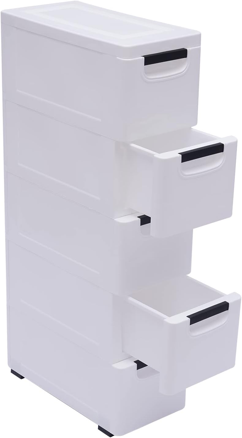 Drawers Cabinet Mobile Filing Organizer with 5 Drawers and Wheels Mobile Side Cabinet Chest, Office Organization and Storage, Bedroom Furniture