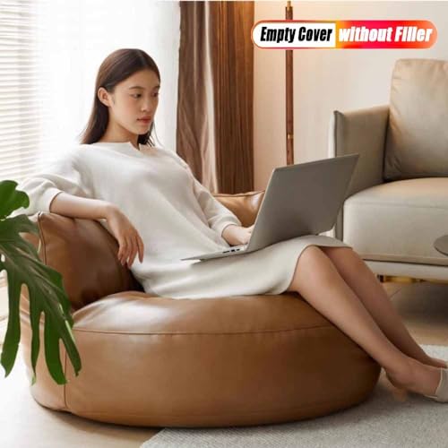 Bean Bag Chair PU Leather Bean Bag Sofa Cover without Filler Couch Pouf Sofa Case Adults Beanbag Chair Lazy Armchair Couch Floor Seating Living Room Furniture(Dust yellow)