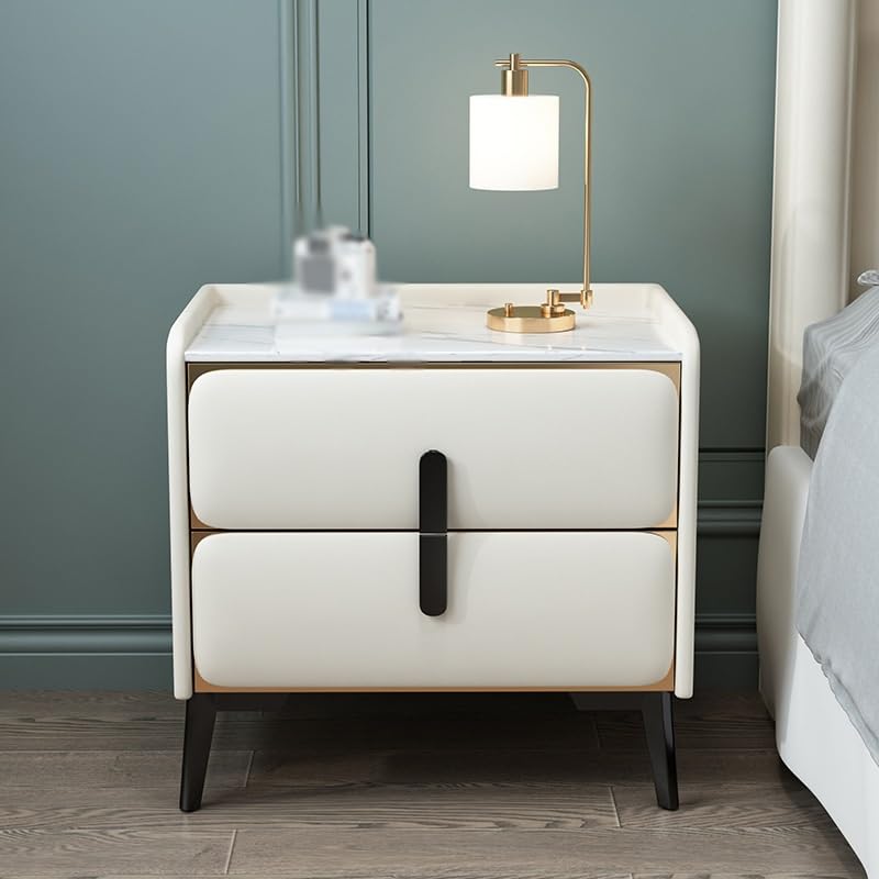 DFHBFG Solid Wood Bedside Table Bedroom Cream Bedside Storage Cabinet Installation(E)