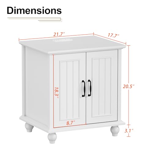 Scurrty Antique End Table,Side Table with USB Charging, Accent End table with storage in Living Room,Bedroom (White)