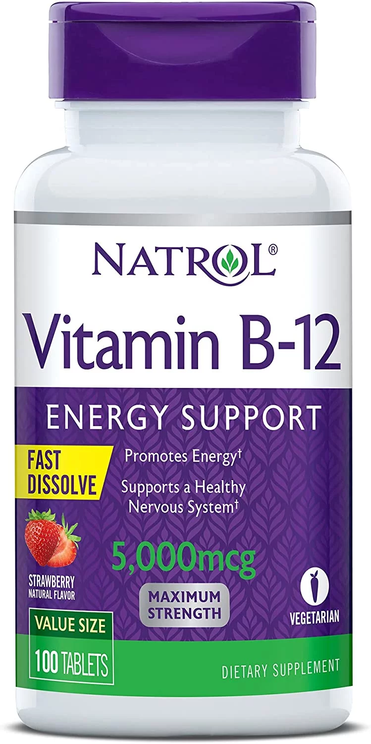 Natrol Vitamin B-12 5000mcg Fast Dissolve Tablets, Strawberry 100 ea (Pack of 3)