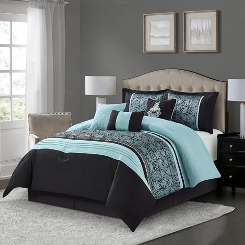 Grand Avenue Grey Comforter Set King Size, 7 Piece, Jacquard Home Decor, Matcking Bed Skirt, Pillows & Shams, All Season Bedding Set