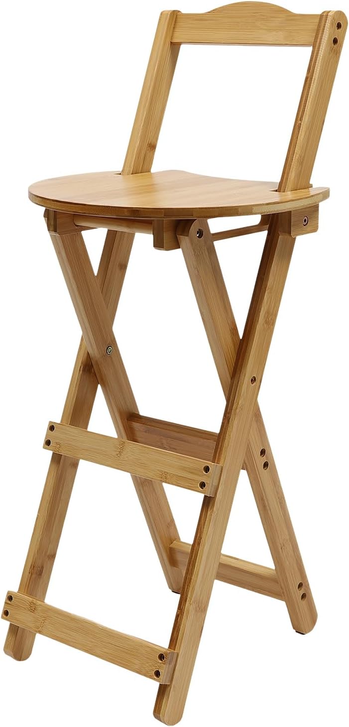 Folding Bamboo Bar Stool with Backrest and Footrest, Portable Bar Chairs for Home, Kitchen Island, Breakfast, No Assembly