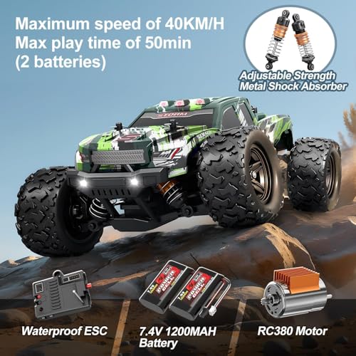 Rc Cars 1:18 All Terrain RC Car for Adults & Boys (18305), 4WD Off-Road RC Truck High Speed Fast 40+ KPH, 4X4 Waterproof Remote Control Car with 2 Rechargeable Batteries