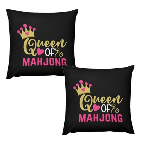 Mahjong Queen Funny Throw Pillow Covers 2 Pack Plush Cushion Protect Case for Sofa Bedroom 18 