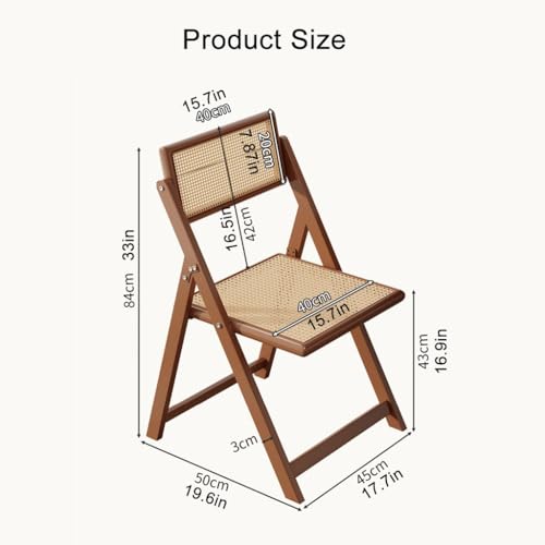 Rattan Chair Wooden Folding Dining Chair with Backrest Reversible Portable Desk Chair Iron Frame,Indoor Otdoor Event Chair Waitting Room Chair(Walnut)
