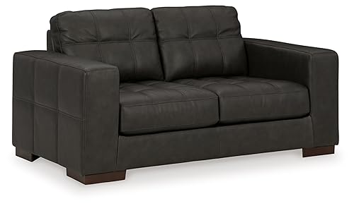 Signature Design by Ashley Luigi Modern Tufted Leather Match Loveseat, Black