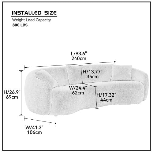 Minimalist Style Boucle Fabric Upholstered Curved Sofa, 5 Seater Half Moon Design Cloud Couch with Throw Pillows, Free Assembly Living Room Sofa&Couches for Apartment Office, Orange 102.36