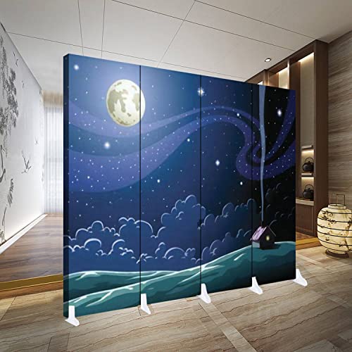 4 Panel Canvas Room Divider Screen Picture of a Tree Black Silhouette with Mountain Peak and Full Moon on Canvas Privacy Partition Room Divider Wall Divider for Home Office Bathroom