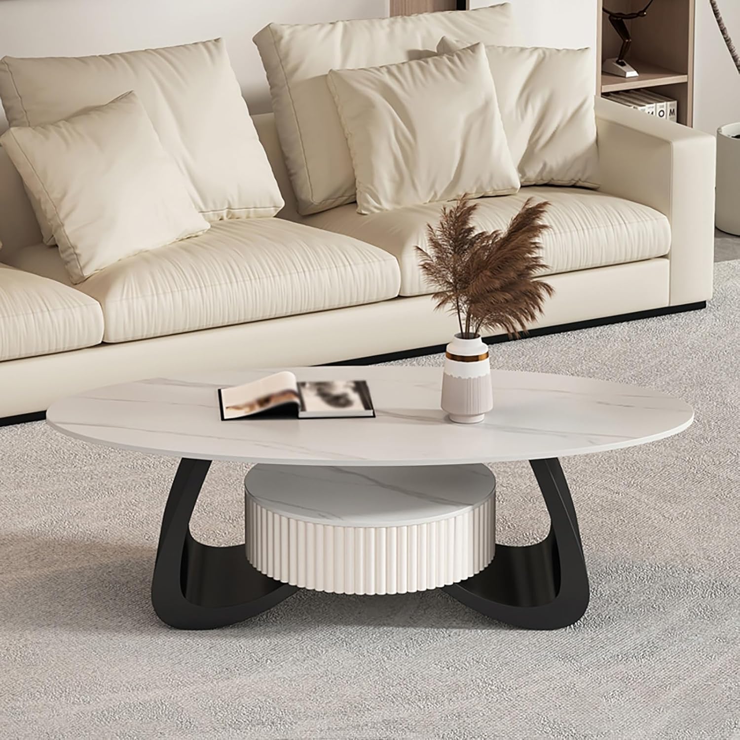 Coffee Table-Oval Table, Modern Coffee Table with Storage for Home Office, Simple Center Tables for Living Room, Sturdy and Easy Assembly, Easy Assembly